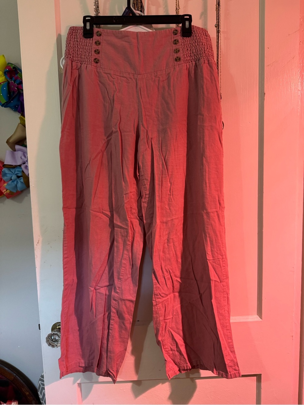 Cato Coral-Pink Wide Leg Pants with Button Detail